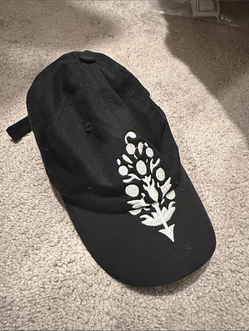 Free People Movement Black Baseball Cap with White Floral Embroidery Logo